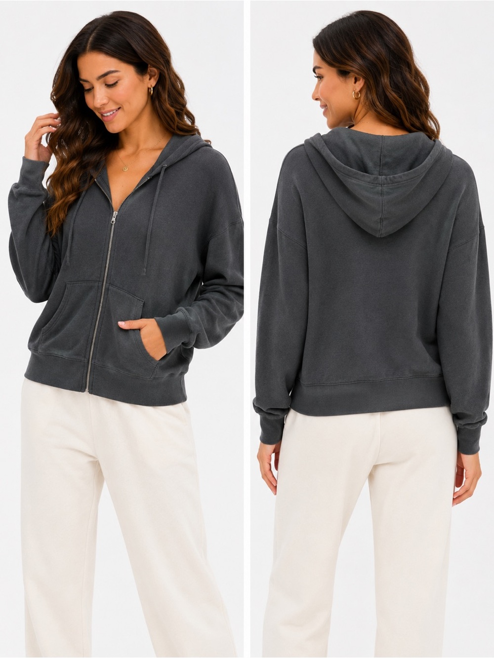 Unsubscribe Cozy Hooded Zip-Up Sweatshirt - Charcoal